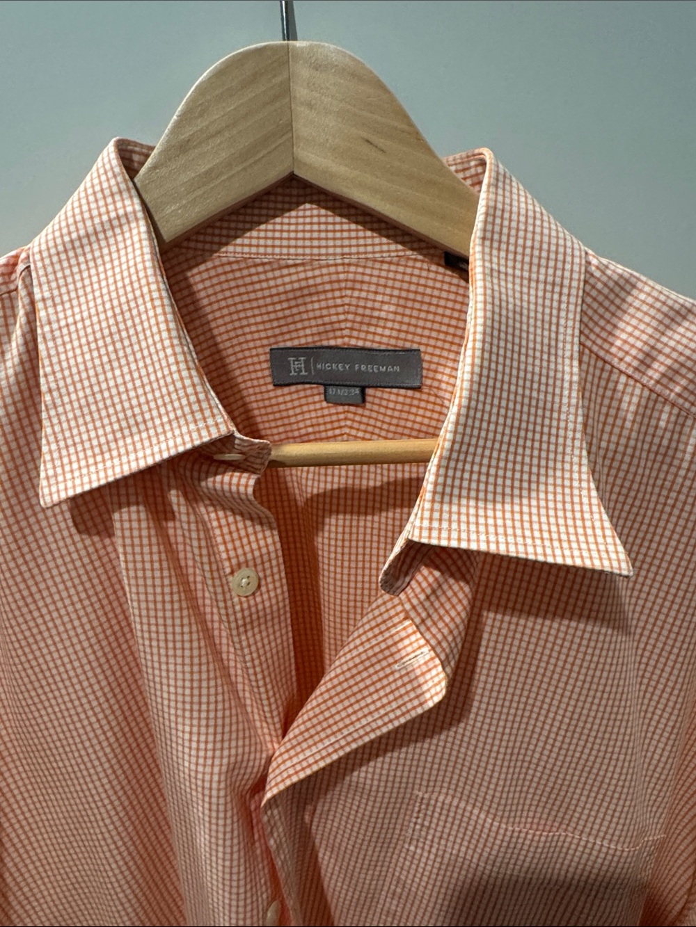 Hickey Freeman Men's Peach Grid-Check Dress Shirt